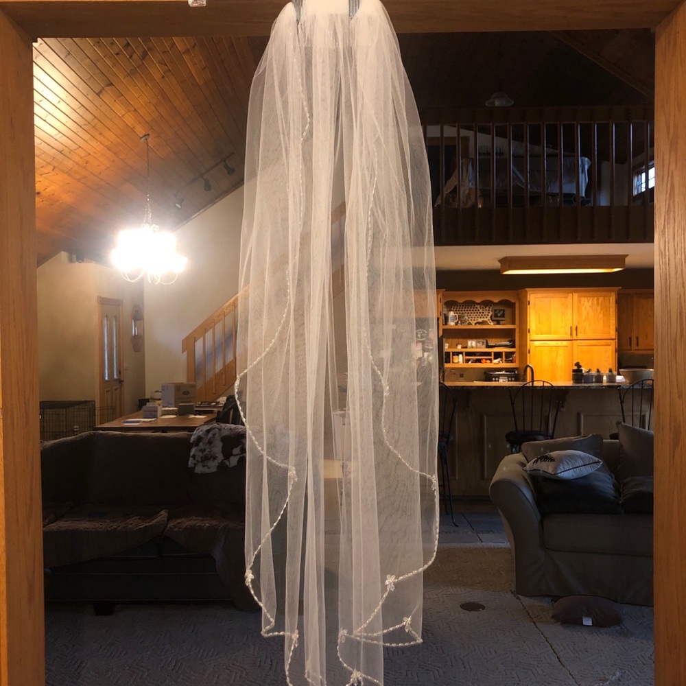 David’s Bridal Beaded Scallop Fingertip Veil